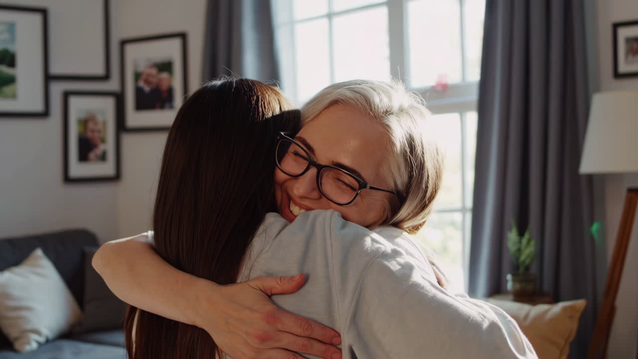 Two Women Share a Joyful Laugh at Home