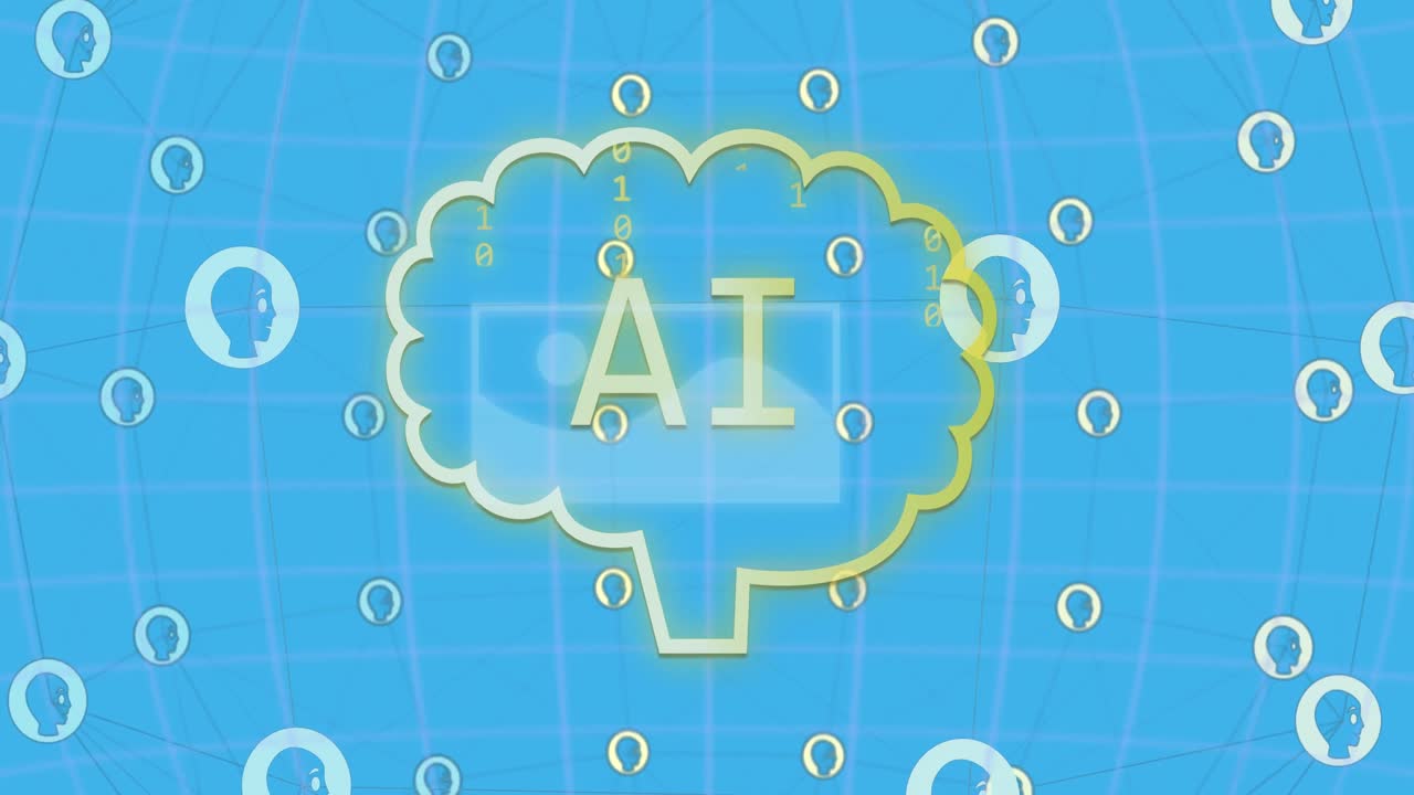 아이콘과 연결 네트워크로 데이터 처리의 애니메이션