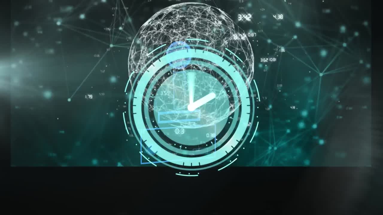 Animation of data processing over clock and gamepad icon