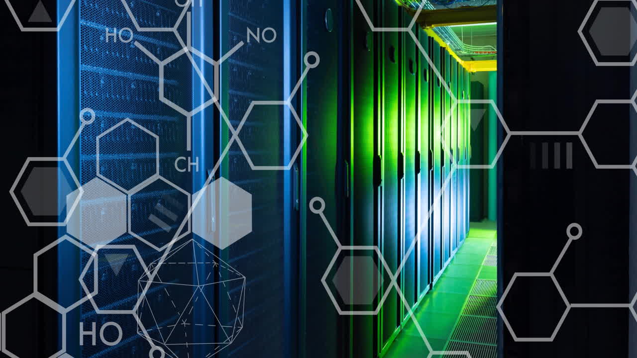 컴퓨터 서버를 통해 과학 데이터 처리의 애니메이션