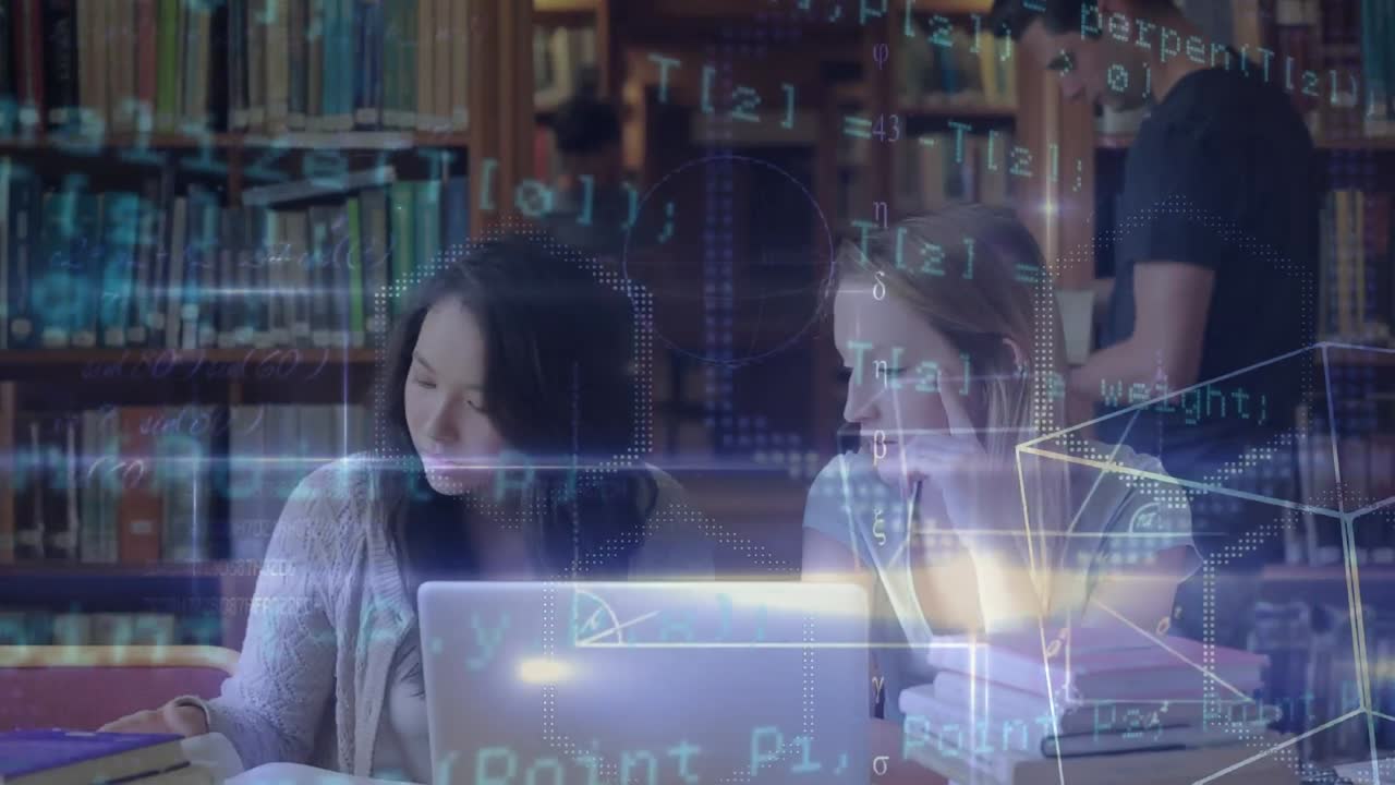 도서관에서 학생들에 대한 데이터 처리 애니메이션