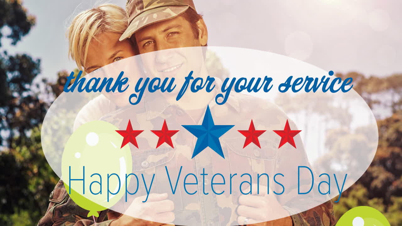 부인과 함께 미국 군인에 대한 참전용사 날 문자의 애니메이션