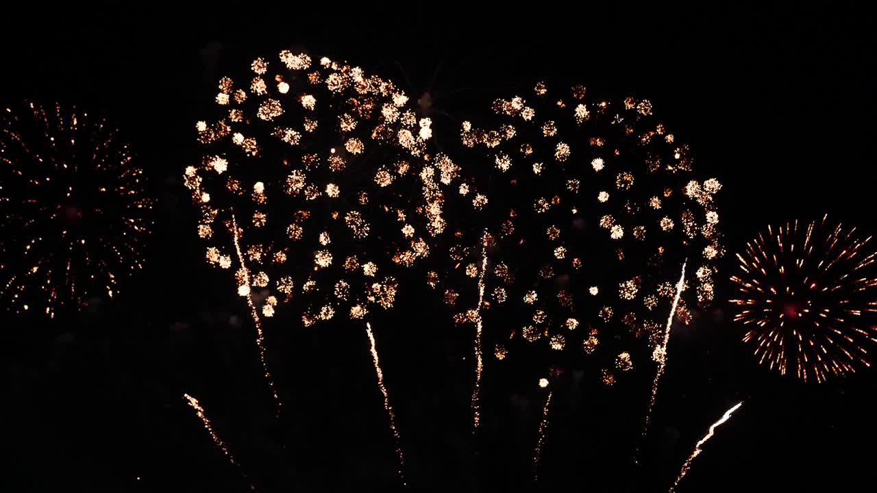 Fuochi d'artificio colorati e vivaci per celebrare anniversari, il felice anno nuovo 2022, il festival del 4 luglio. Fuochi d'artificio colorati di notte per celebrare la festa nazionale. Conto alla rovescia per la festa di Capodanno 2022.