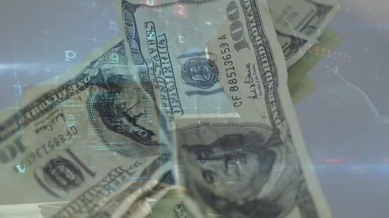 은행권 위에 움직이는 데이터 처리의 애니메이션