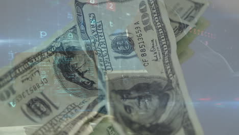 animación del procesamiento de datos en movimiento sobre billetes