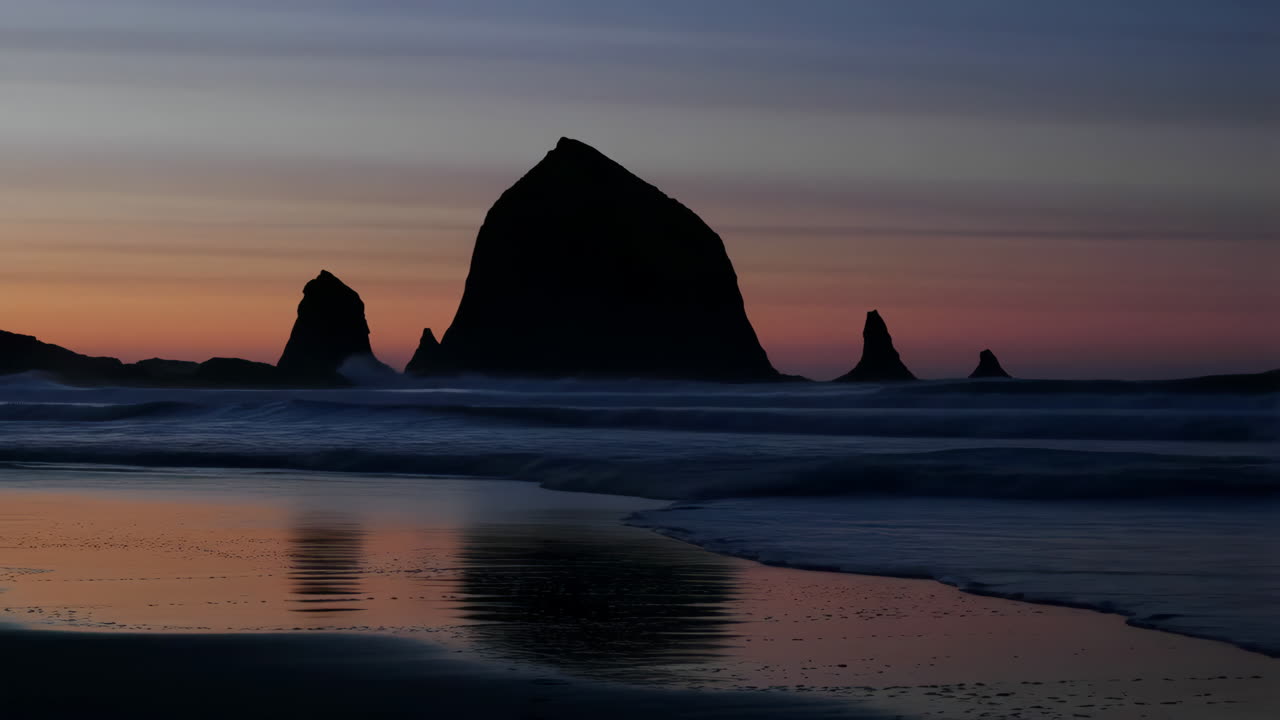 Haystack Rock Silhouette at Twilight, Cannon Beach Oregon
