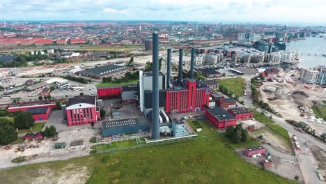 city aerial view over copenhagen hc oersted power station