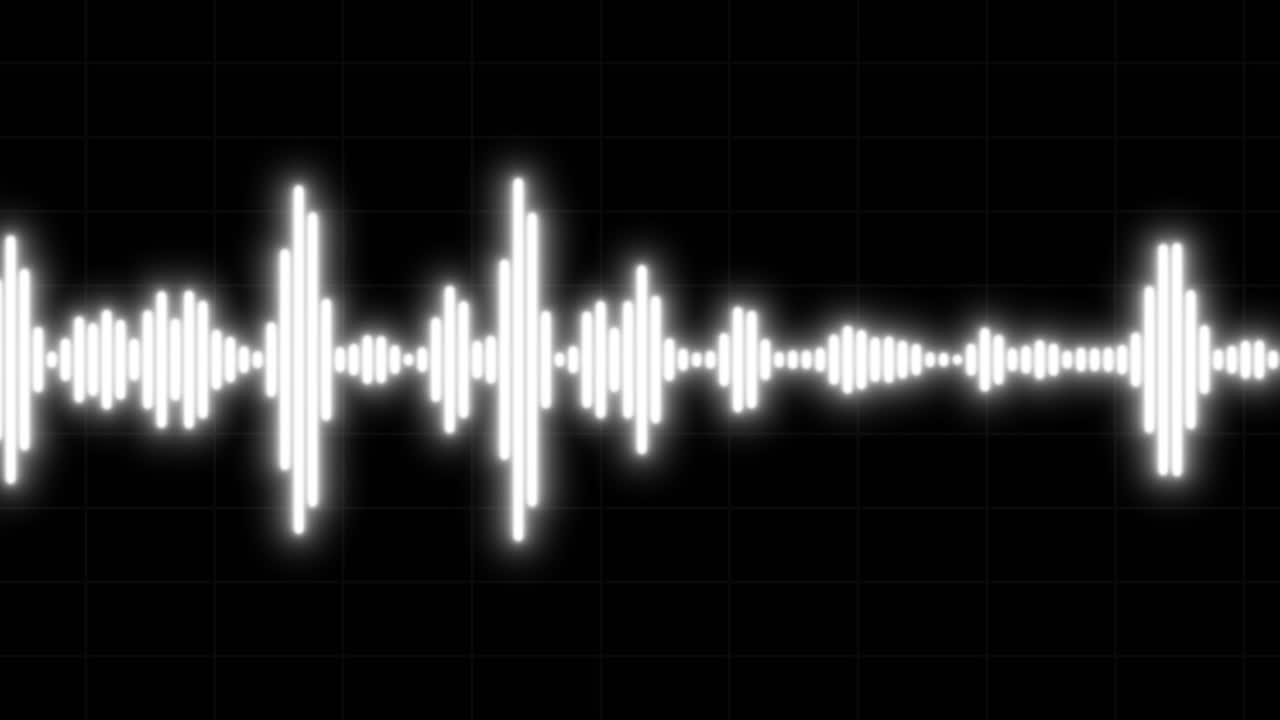 White Audio Waveform Pulsing on Black Grid Background