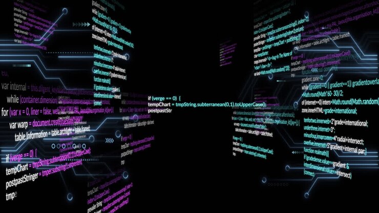 Animation af databehandling over sort baggrund