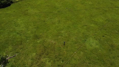 man walking alone in grass field next to and tent