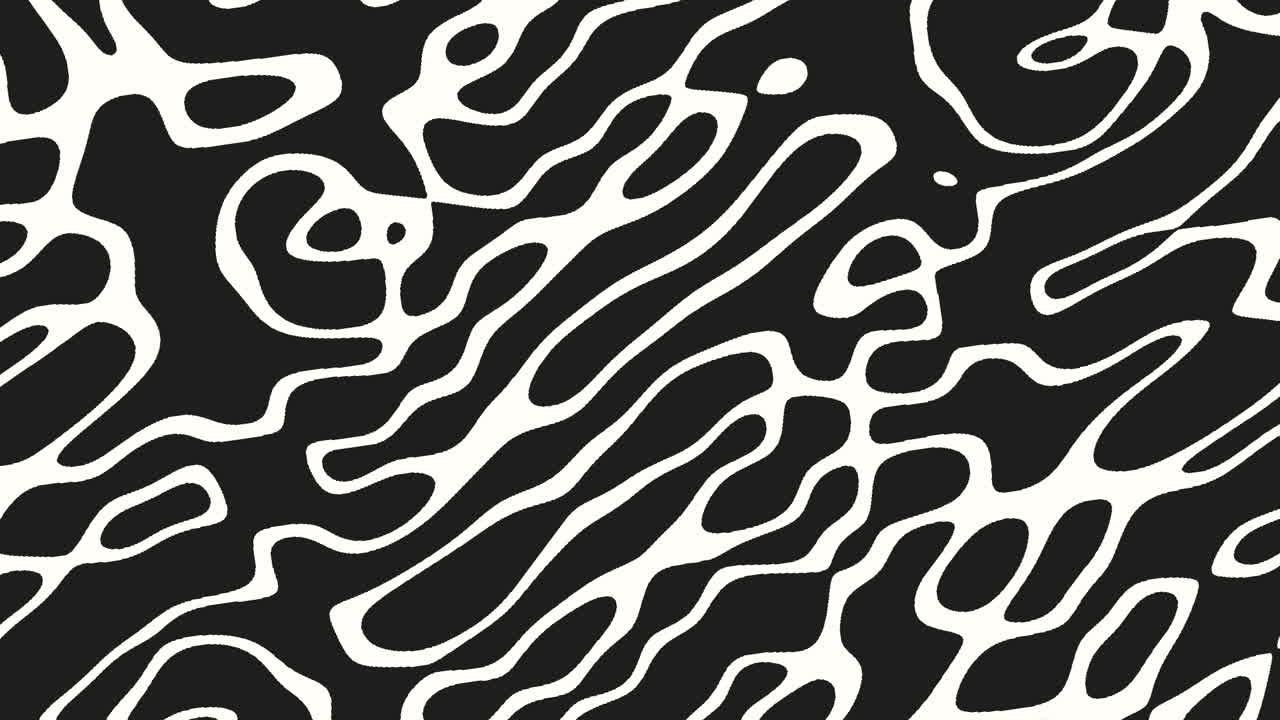Dynamic abstract black and white liquid pattern background with flowing organic lines and high contrast shapes, ideal for modern motion graphics, creative branding, titles and stylish visual overlays