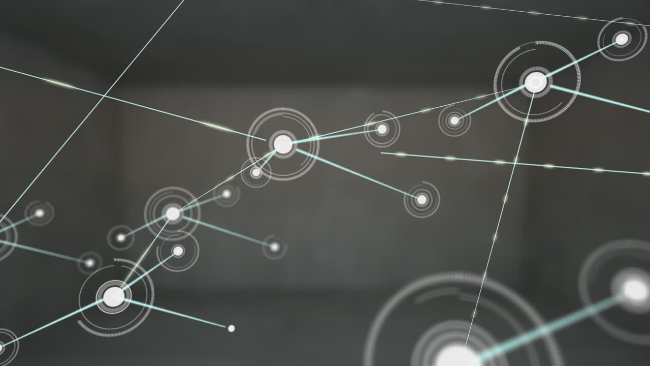 회색 배경에 반점이 있는 연결 네트워크의 애니메이션