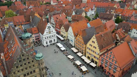 4k aerial drone video of the market square of the walled city of rothenburg ob der tauber, germany