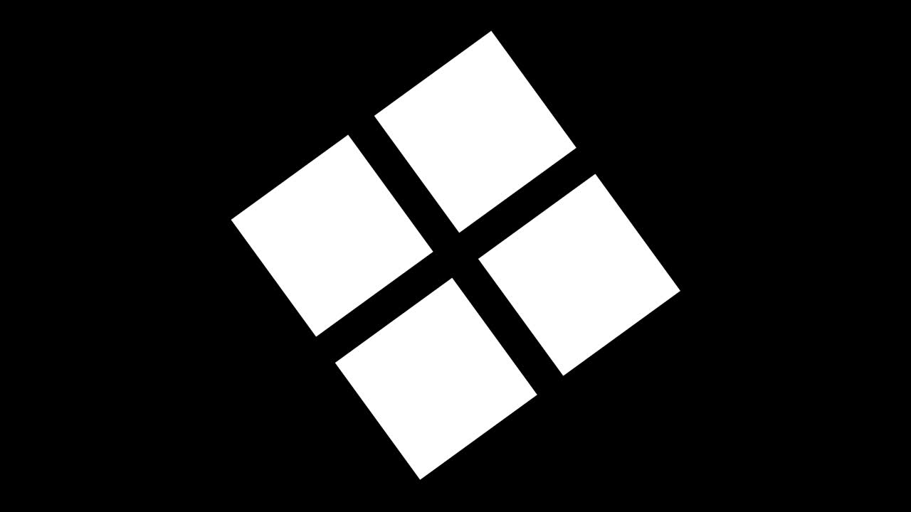 16:9 영상 형식으로 풀 스크린에서 중앙으로 사라지는 크기를 줄여 시계 방향으로 회전하는 스트로보스코픽 및 최면 효과를 가진 흑백 그래픽 객체