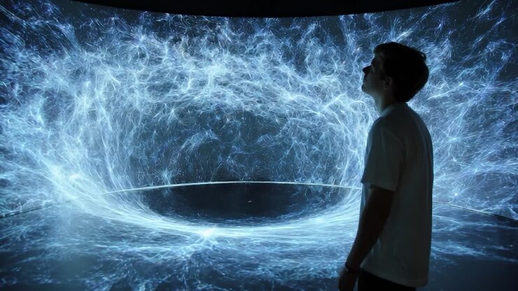 Interactive digital art installation captivates young visitor