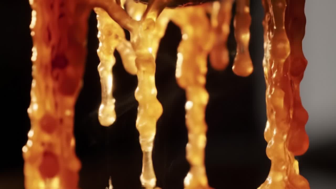 Close-up of Golden Honey Dripping from a Hexagonal Honeycomb, Capturing the Viscosity and Texture of Natural Sweetness in Two Frames