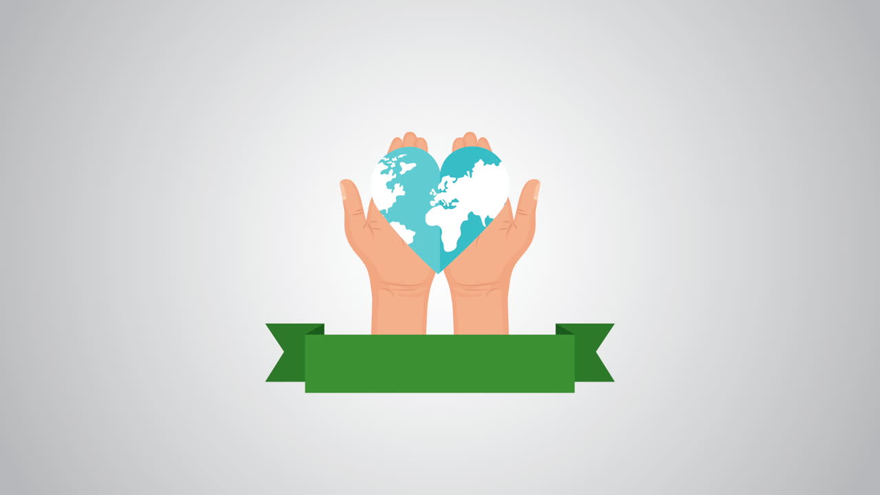 손을 들고 지구, 행성, 심장을 들고