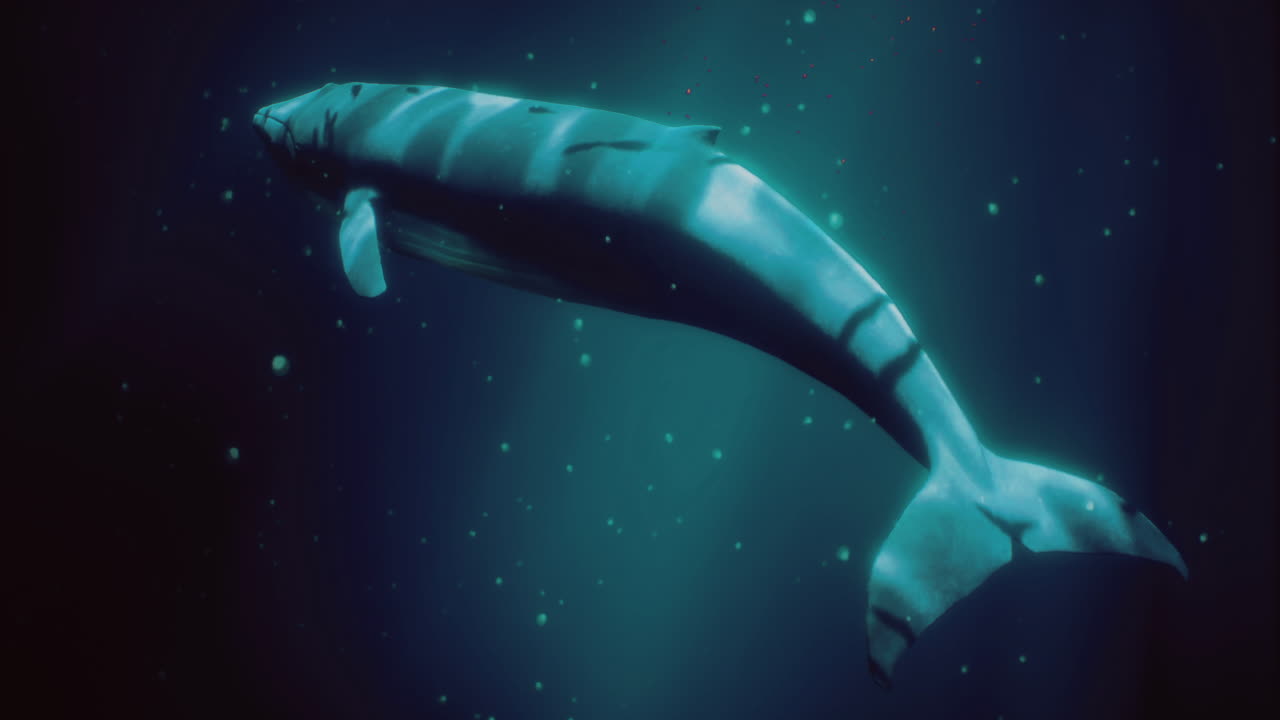 Majestic whale gliding through deep ocean waters during twilight hours