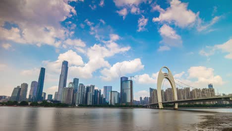 sunny day guangzhou city downtown famous river bridge panorama 4k time lapse china