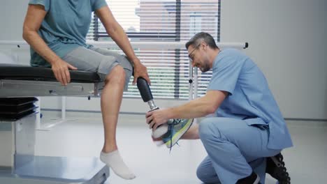 woman with prosthetic leg at hospital