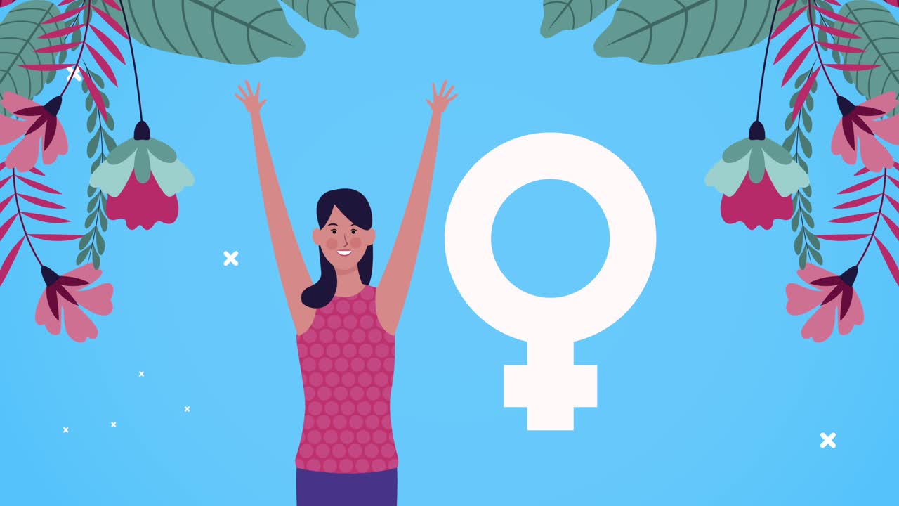 축하하는 소녀와 여성 성 기호와 함께 행복한 여성의 날 카드