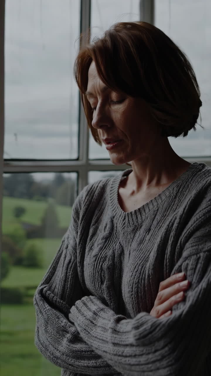 Woman by the window on a rainy day