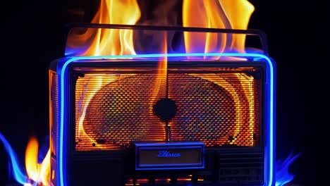 retro radio on fire