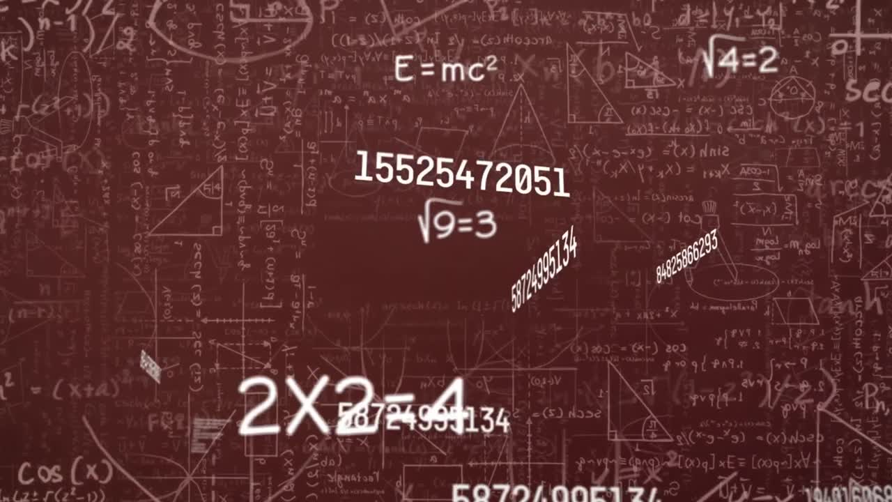 Animation of mathematical equations on red background