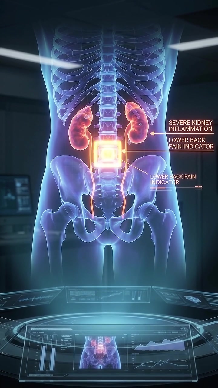 Medical Hologram Showing Kidney Inflammation and Lower Back Pain