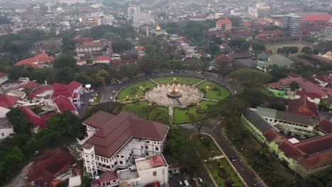 malang, east java, indonesia aerial view of malang city hall and malang city hall fountain park