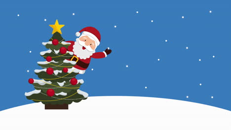 feliz navidad, papá noel y el árbol.