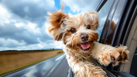 un pequeño perro sacando la cabeza por la ventana de un coche