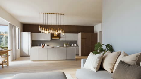 modern open-plan kitchen and living room interior