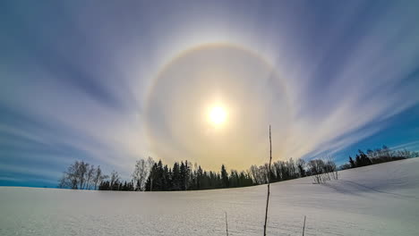 Wintersonne-Halo-Zeitraffer,-Atmosphärische-Phänomene-Hintergründe-Mit-Kopierraum