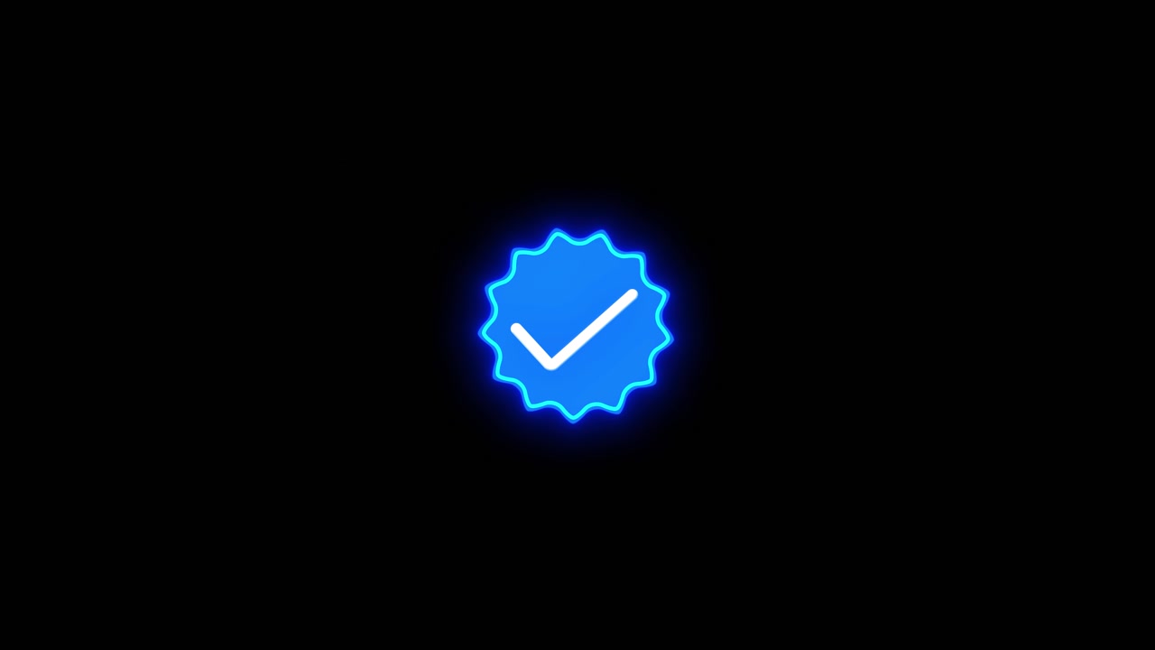 Luminous blue seal tick is centered background generous room for added words graphics clean emblem