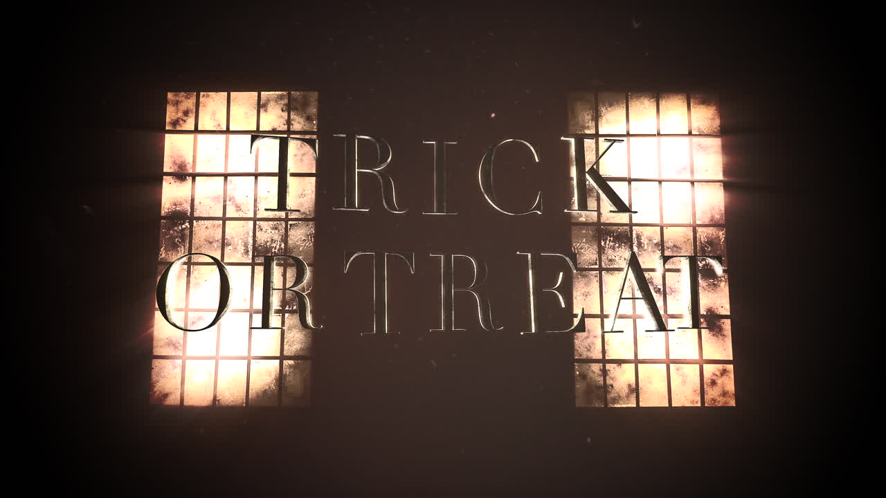 성의 어두운 홀이 있는 애니메이션 텍스트 속임수 및 신비한 공포 배경