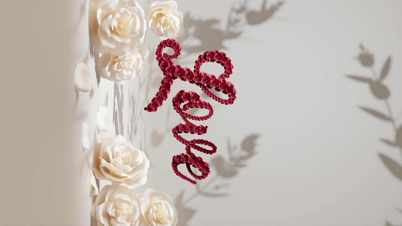 exhibición romántica de amor floral fondo blanco vertical