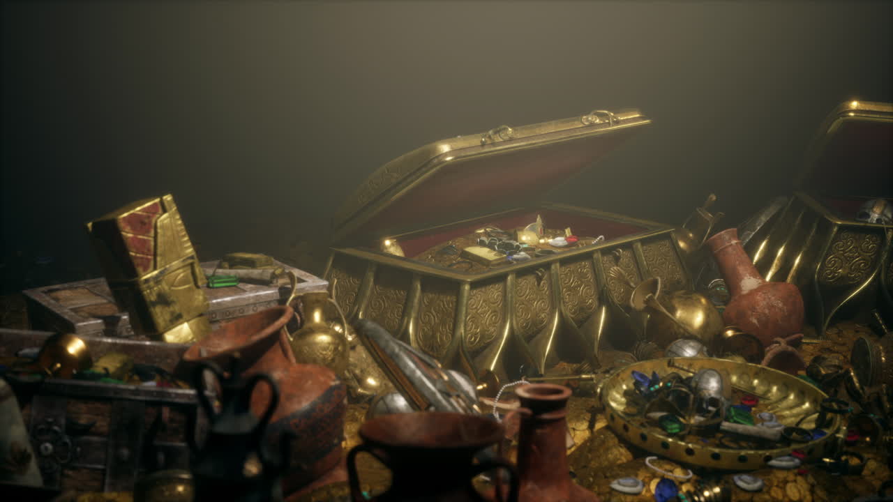 어두운 동굴에 있는 보물 상자