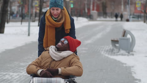 couple walking in the winter park