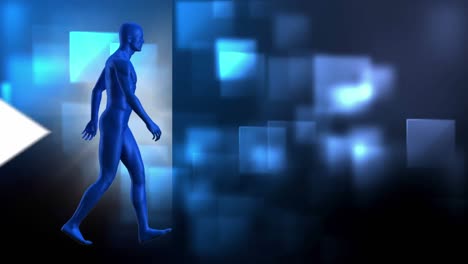 digital blue man walking on a arrow animated background