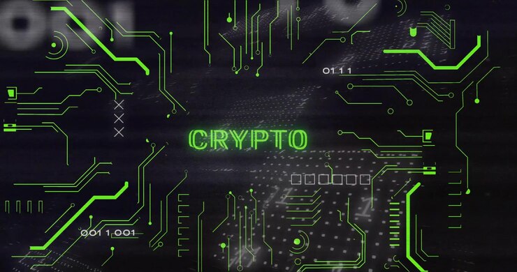All'avvio, il testo CRYPTO sfarfalla e presenta glitch mentre circuiti al neon pulsano mostrando il flusso di rete