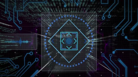 animazione dell'elaborazione dei dati con scansione dello scopo su sfondo nero