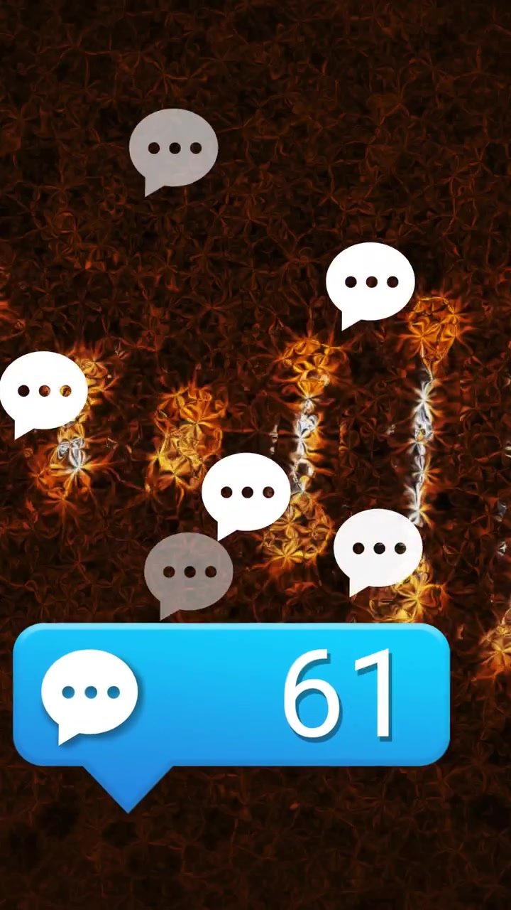 Vertical video: New messages causing blue badge rising numbers spawning chat icons showing growth