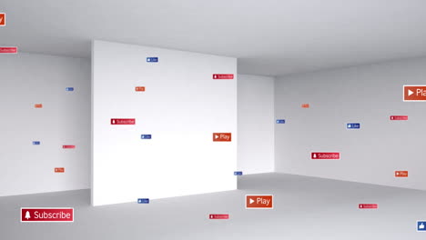 animación del procesamiento de datos de las redes sociales en una oficina vacía