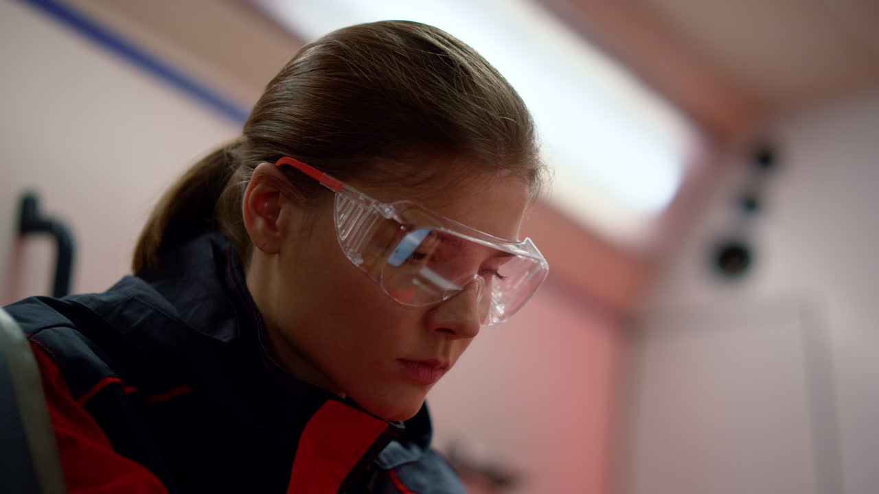médico de ambulancia conduciendo en un coche de emergencia. paramédico con gafas de protección