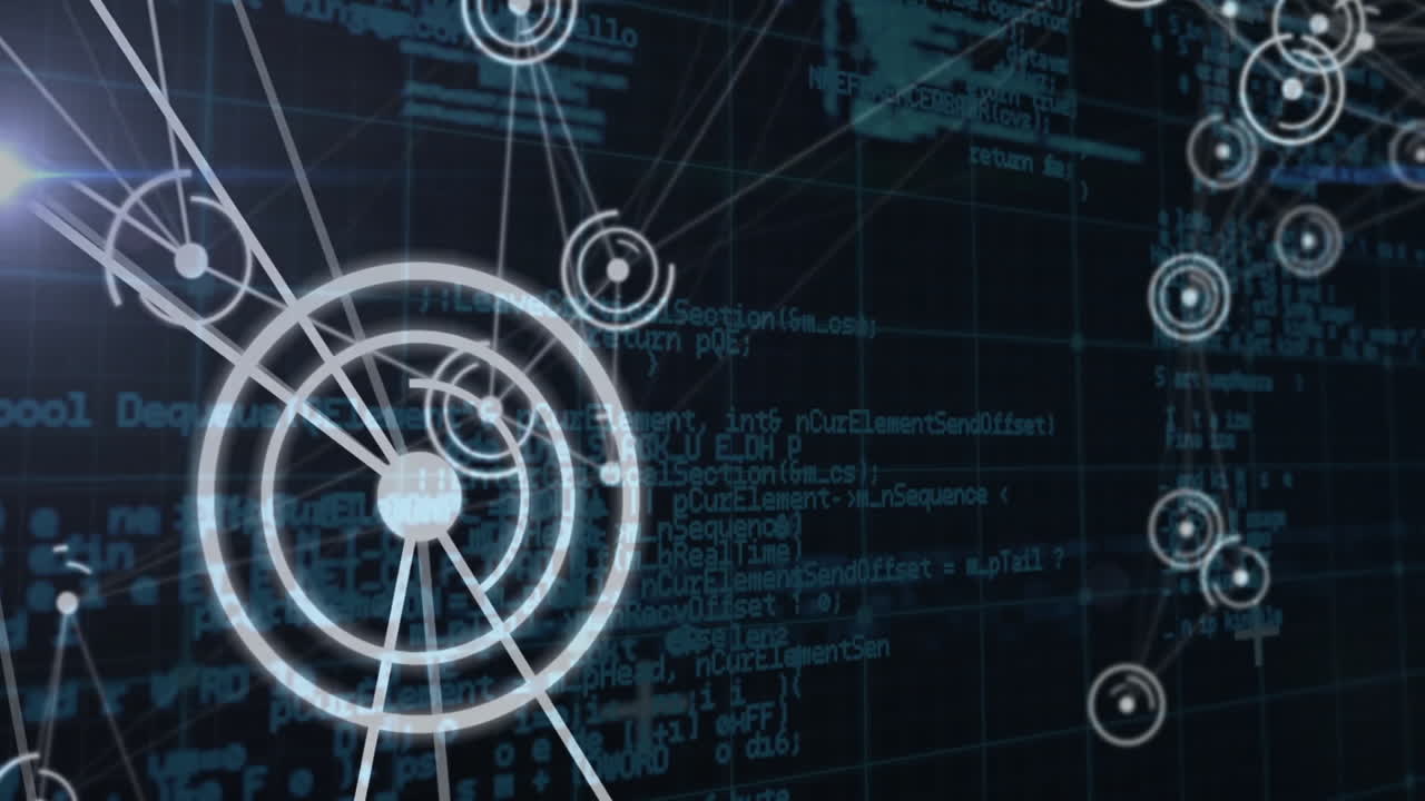 animación de la red de conexiones con puntos sobre fondo negro