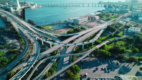 overview of splitting bridge into a different directions for vehicles diversions to move around transport safely following the procedures and signs summer houses acosta bridge, jacksonville, florida