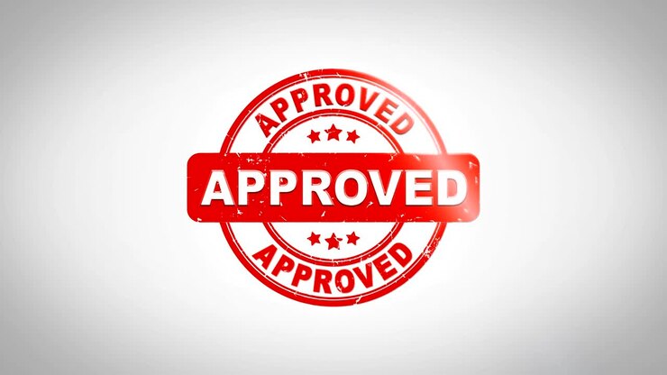 APPROVED Signed Stamping Text Wooden Stamp Animation. Red Ink on Clean White Paper Surface Background with Green matte Background Included.