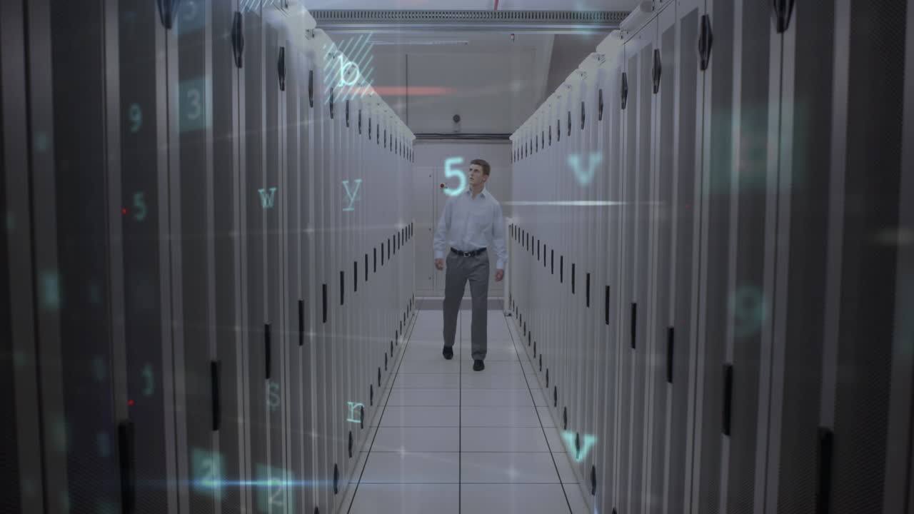 animación de escaneo de virus y servidores de comprobación de hombres caucásicos