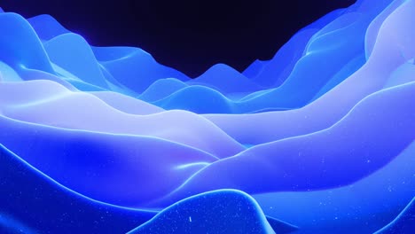 ondas abstractas de material mate azul suave con brillo interno ligero y brillos en la superficie de morphing. superficie geométrica abstracta como el paisaje o el terreno, extrudir o desplazar el ruido 3d. bucle 4k